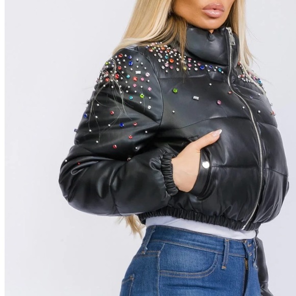 Ring the Alarm Rhinestone Embellishment Crop Jacket - Picture 4 of 10